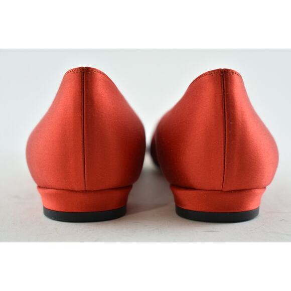 Manolo Blahnik Hangisi Red Satin Silver Jewel Buckle Ballerina Ballet Flat 39 - Picture 11 of 12